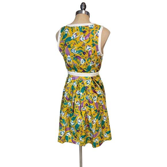 Modcloth Yellow Mermaid Print Dress Small A Line Novelty Medium Fits Small - Picture 4 of 6